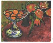 Ernst Ludwig Kirchner Stil live with tulips and oranges oil painting artist